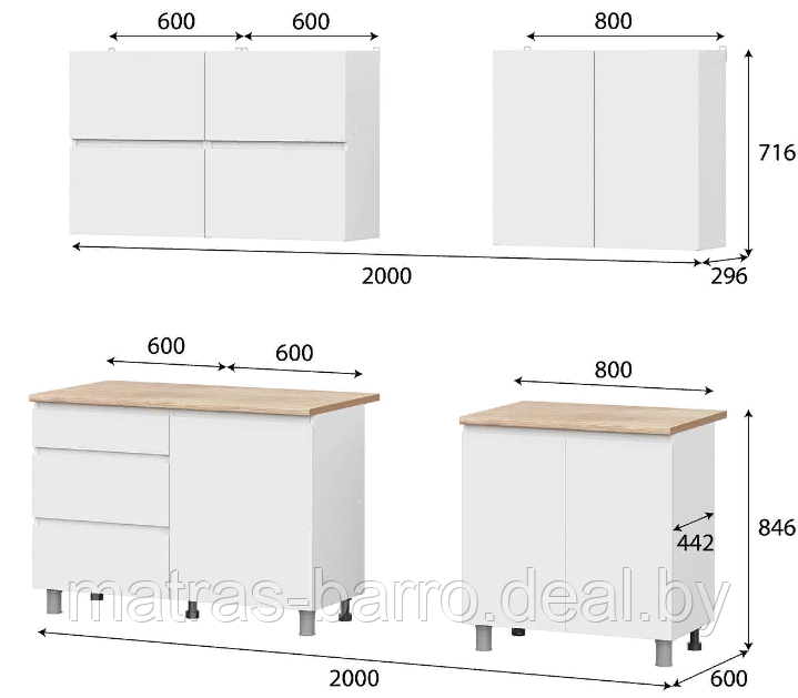 Кухонный гарнитур NN Мебель Токио 2,0 метра белый текстурный/столешница в цвете Тростник - фото 4 - id-p86530974