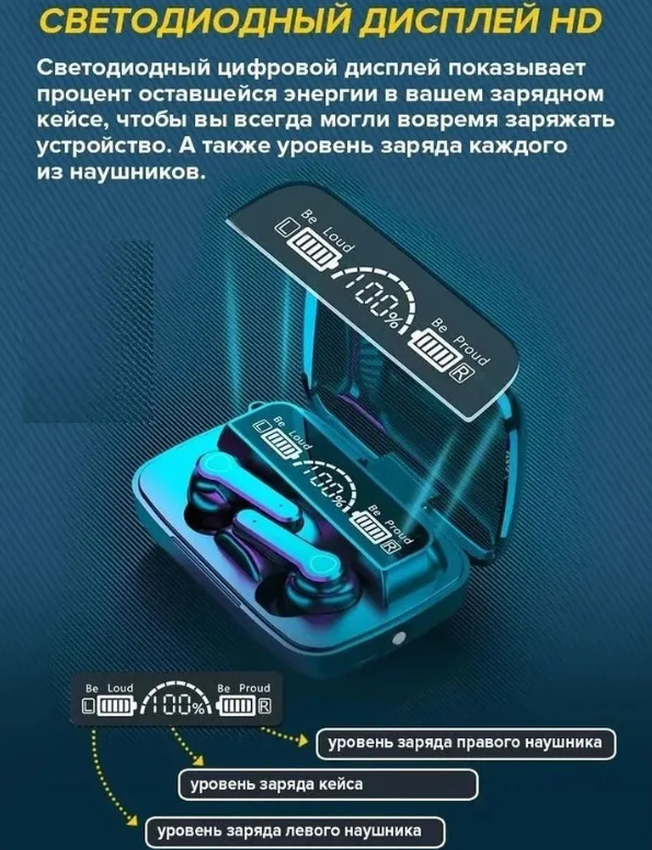 Беспроводные спортивные Bluetooth наушники TWS NEWEST М19 с зарядным кейсом (Powerbank, Bluetooth 5.1, фонарик - фото 8 - id-p207424790