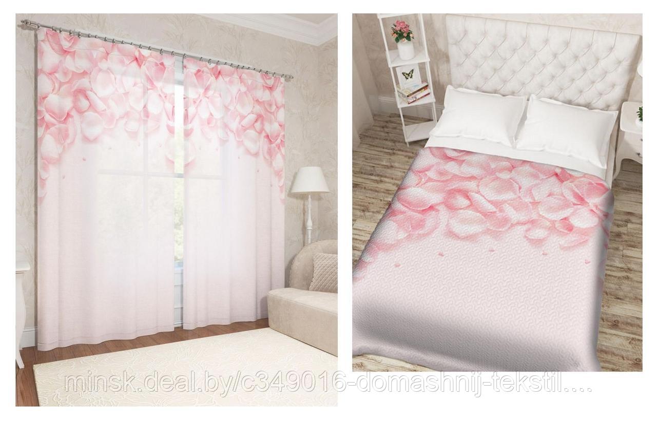 Комплект для спальни покрывало+фотошторы Лепестки роз - фото 1 - id-p207425057