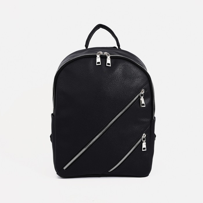 Рюкзак на молнии, 2 наружных кармана, цвет чёрный - фото 1 - id-p207450835