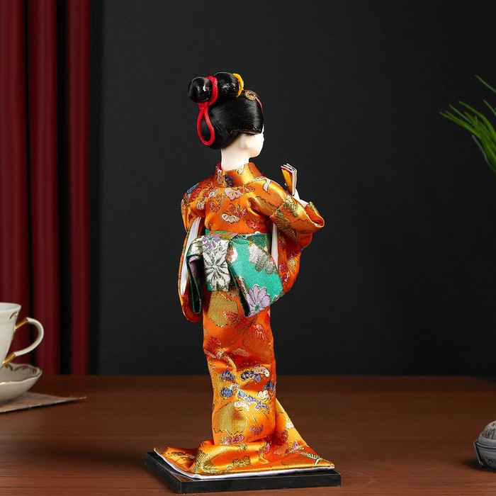 Кукла коллекционная "Гейша в оранжевом кимоно с веером" 22,5 см - фото 3 - id-p207451407