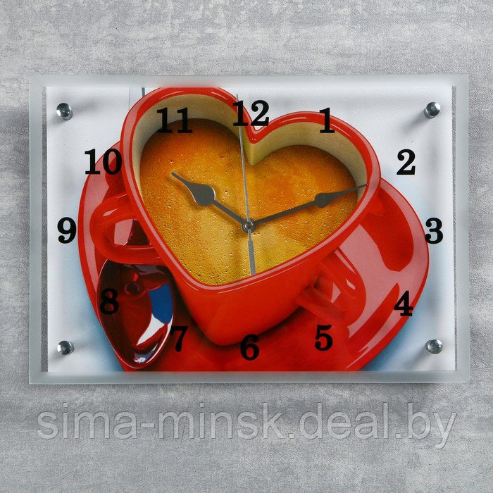 Часы-картина настенные, серия: Кухня, "Чашка кофе сердце", 25х35 см - фото 1 - id-p207450464