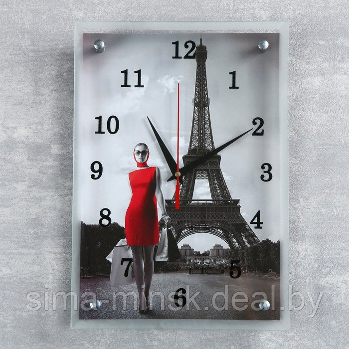 Часы-картина настенные, серия: Город, "Девушка в красном платье в Париже" 25х35 см - фото 1 - id-p207450465