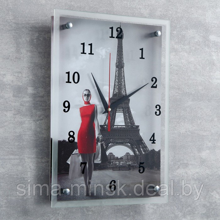 Часы-картина настенные, серия: Город, "Девушка в красном платье в Париже" 25х35 см - фото 2 - id-p207450465