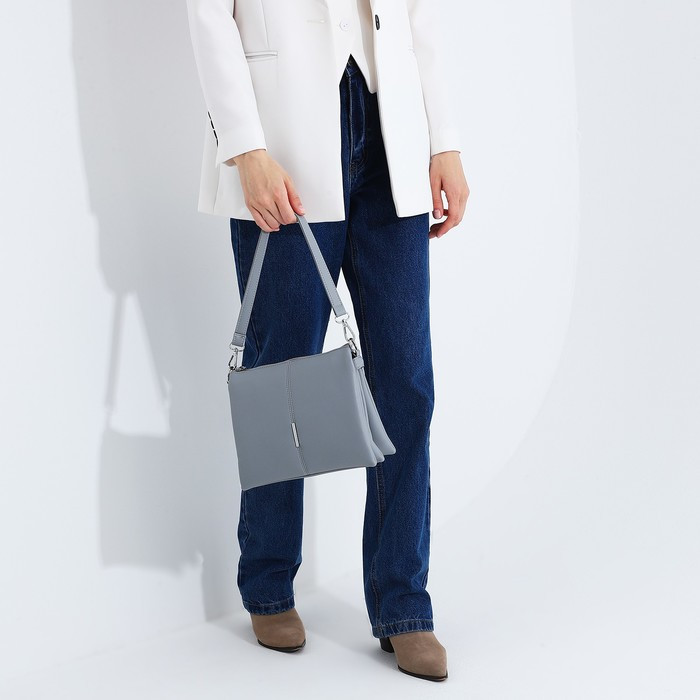 Сумка кросс-боди на молнии, 2 наружных кармана, цвет серый - фото 9 - id-p207451782