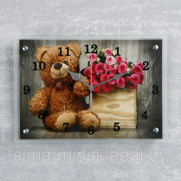 Часы-картина настенные, серия: Цветы, "Плюшевый мишка", 25х35 см - фото 1 - id-p207450471