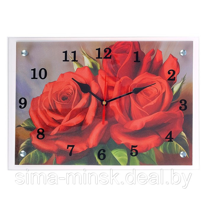Часы-картина настенные, серия: Цветы, "Красные розы", 25х35 см - фото 1 - id-p207450473
