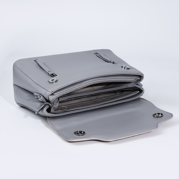 Сумка-мессенджер на магнитах, наружный карман, длинный ремень, цвет серый - фото 7 - id-p207452792