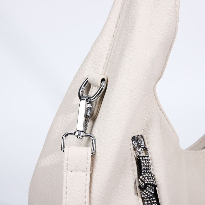 Сумка-мешок на молнии, 3 наружных кармана, цвет молочный - фото 5 - id-p207452458