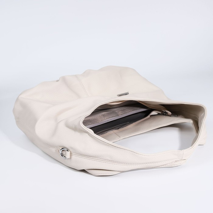 Сумка-мешок на молнии, 3 наружных кармана, цвет молочный - фото 7 - id-p207452458