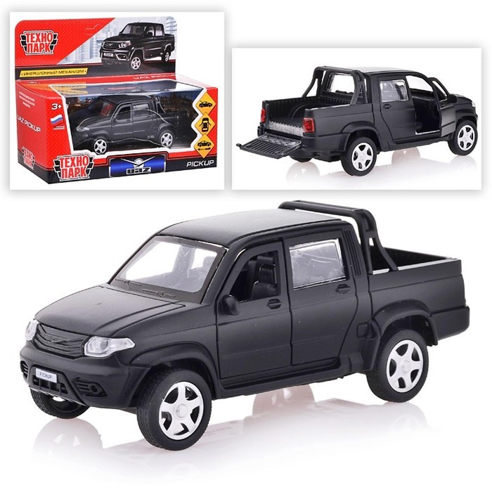 Машина металлическая инерционная UAZ Pickup, матовый черный, 12 см - фото 1 - id-p207456824