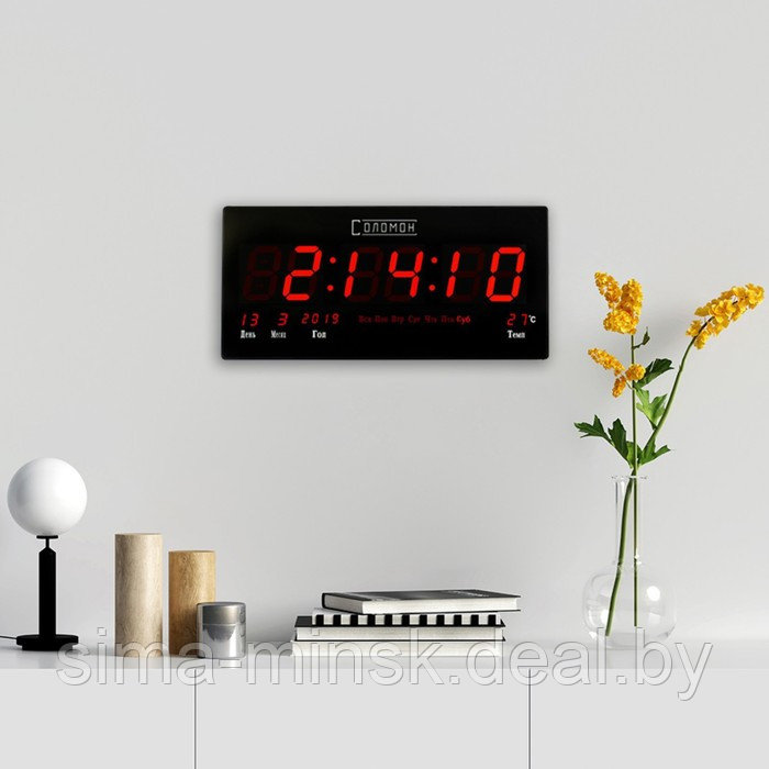 Часы электронные настенные "Соломон": термометр, календарь, 21.5 х 45.5 см, красные цифры - фото 2 - id-p207450557