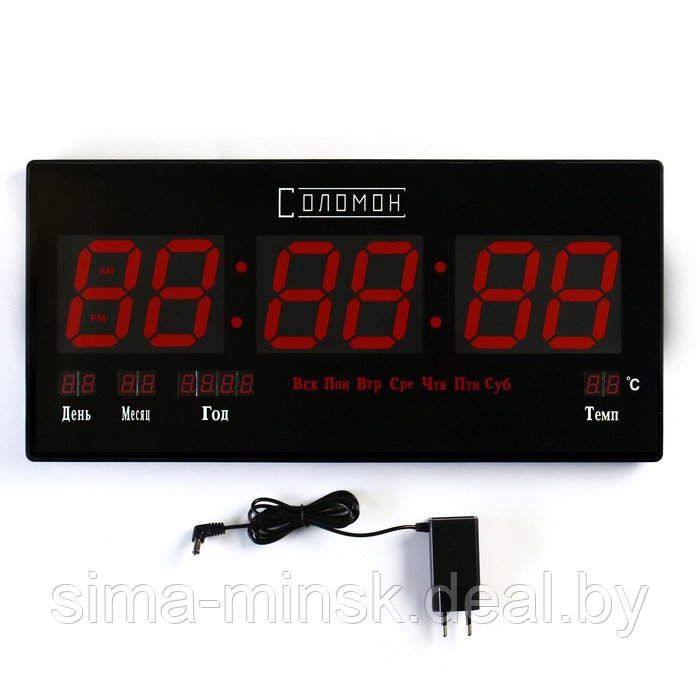 Часы электронные настенные "Соломон": термометр, календарь, 21.5 х 45.5 см, красные цифры - фото 3 - id-p207450557