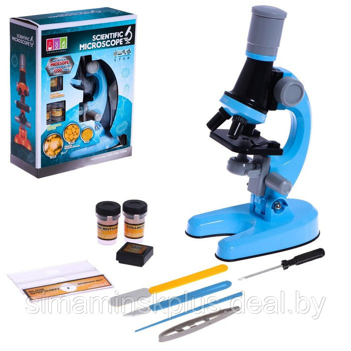 Микроскоп детский «Юный ботаник» кратность х100, х400, х1200, голубой, подсветка - фото 1 - id-p207453970