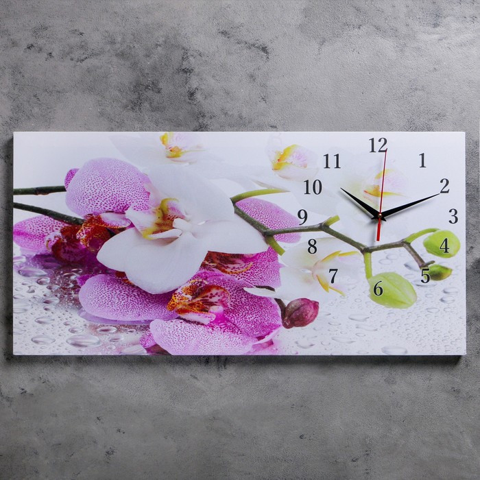 Часы настенные, на холсте, серия: Цветы, "Орхидеи", 40 х 76 см, d-27 см - фото 1 - id-p207455348