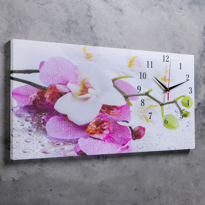 Часы настенные, на холсте, серия: Цветы, "Орхидеи", 40 х 76 см, d-27 см - фото 2 - id-p207455348