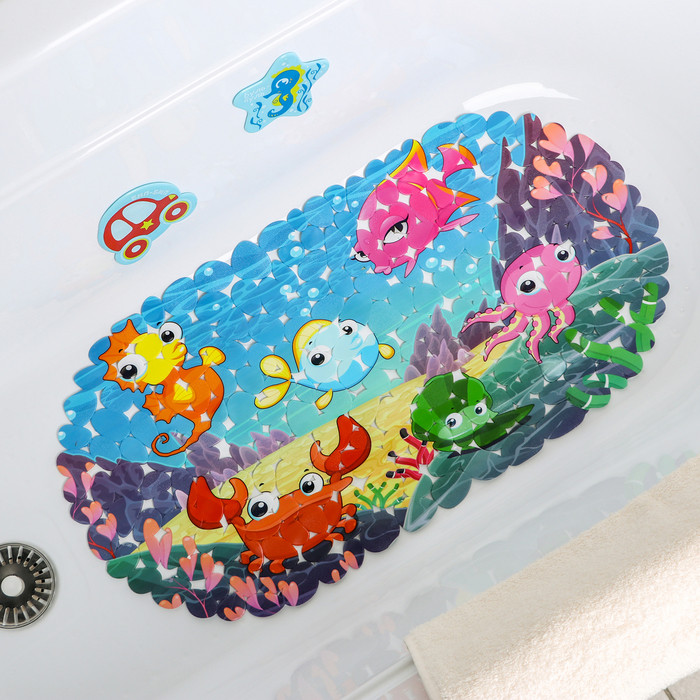 SPA-коврик для ванны противоскользящий на присосках Доляна «Яркие рыбы», 35×68 см, галька - фото 2 - id-p207457655