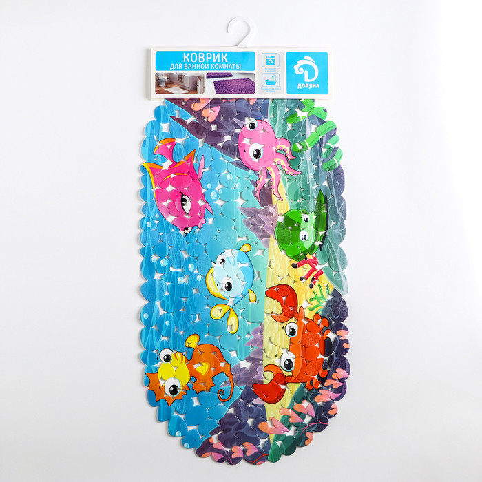 SPA-коврик для ванны противоскользящий на присосках Доляна «Яркие рыбы», 35×68 см, галька - фото 4 - id-p207457655