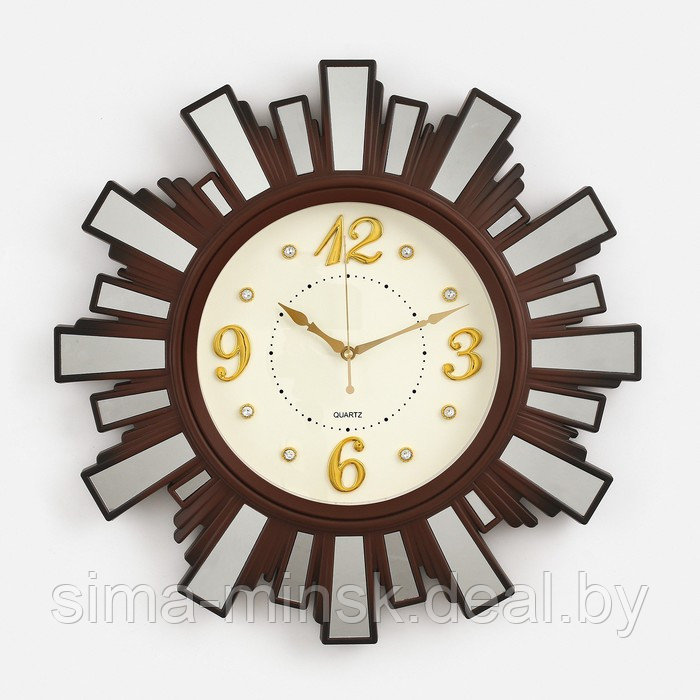 Часы настенные, серия: Интерьер "Лучики Солнца",плавный ход, d=53 см, с зеркалом,коричневые - фото 1 - id-p207450061