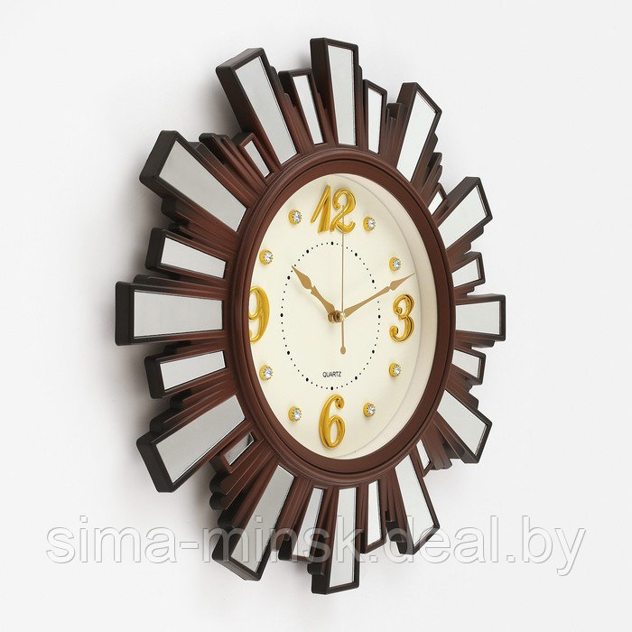 Часы настенные, серия: Интерьер "Лучики Солнца",плавный ход, d=53 см, с зеркалом,коричневые - фото 2 - id-p207450061