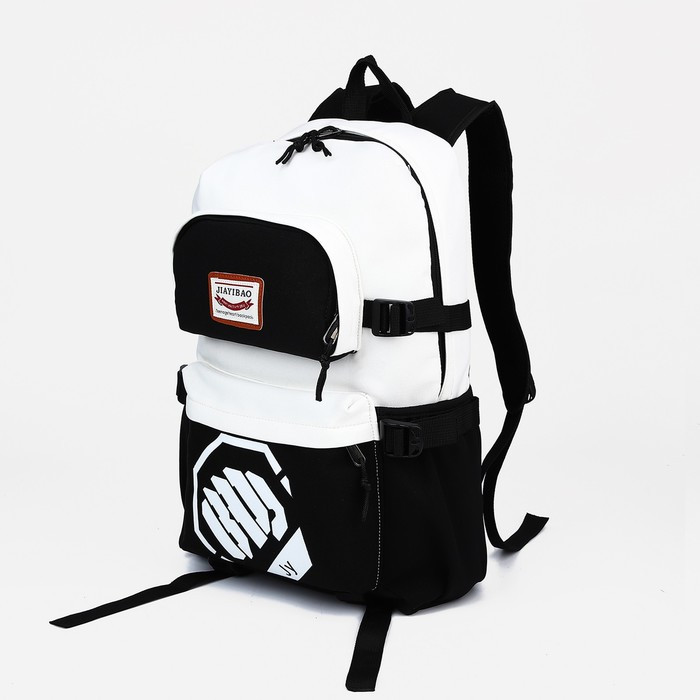 Рюкзак на молнии, 2 наружных кармана, цвет чёрный/белый - фото 1 - id-p207456738