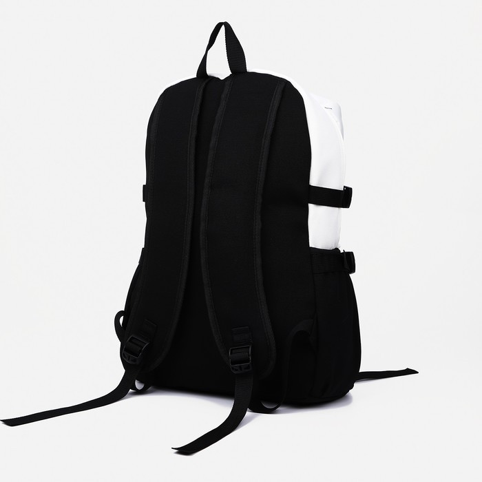 Рюкзак на молнии, 2 наружных кармана, цвет чёрный/белый - фото 2 - id-p207456738