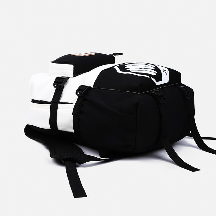 Рюкзак на молнии, 2 наружных кармана, цвет чёрный/белый - фото 3 - id-p207456738
