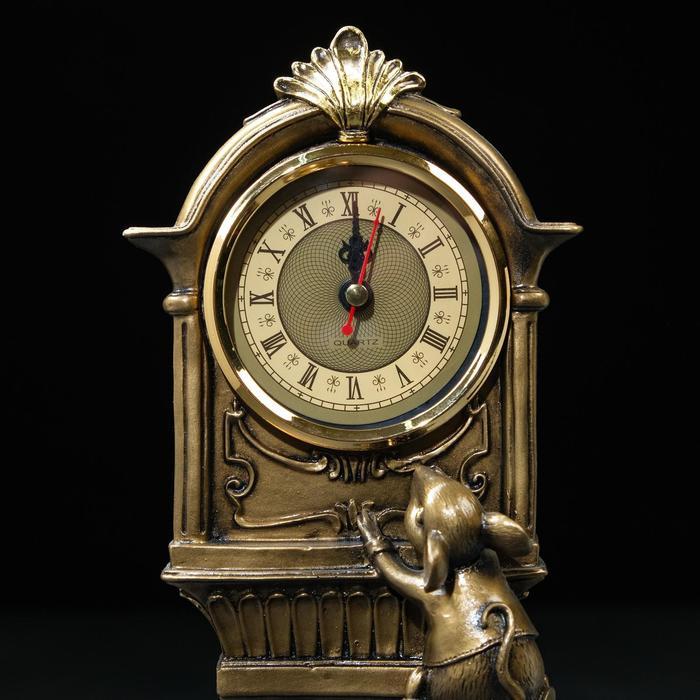 Часы настольные каминные "Часы с мышками", 9 х 16 х 34 см, бронзовые - фото 3 - id-p207455376