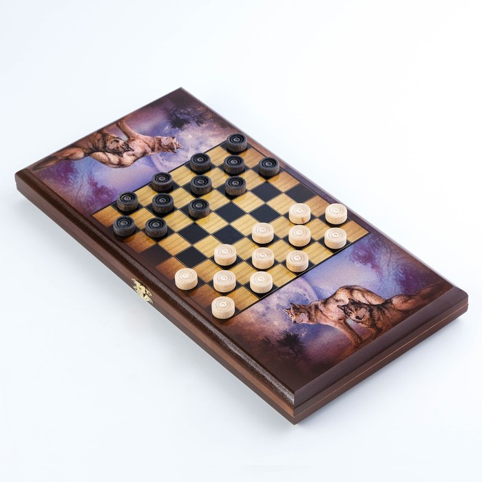 Нарды "Девушка с волками", деревянная доска 40 x 40 см, с полем для игры в шашки - фото 4 - id-p207454329