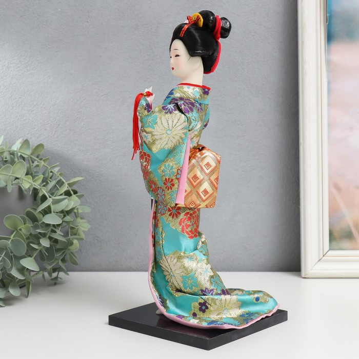 Кукла коллекционная "Гейша в бирюзовом кимоно с цветами" 32х13х13 см - фото 4 - id-p207459142