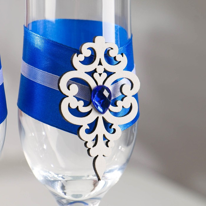 Набор свадебных бокалов "Прага", ручной работы, белый-синий, 6х6х20,5 см, 2 шт. - фото 7 - id-p207464714