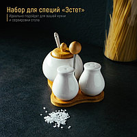 Набор фарфоровый для специй Доляна «Эстет», 3 предмета: солонка, перечница, сахарница с ложкой