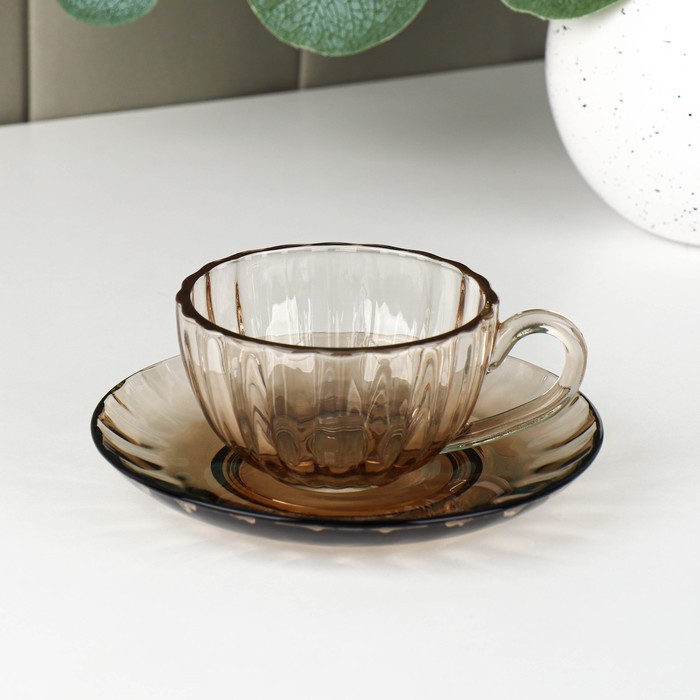 Чайная пара стеклянная «Дымка», 2 предмета: чашка 200 мл, блюдце - фото 1 - id-p207465480