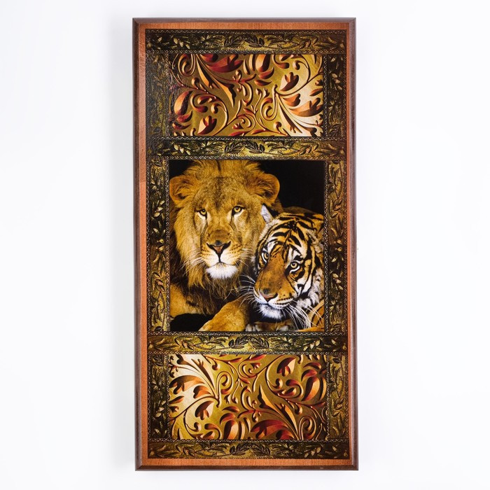 Нарды "Лев и тигр", деревянная доска 50 х 50 см, с полем для игры в шашки - фото 1 - id-p207459972
