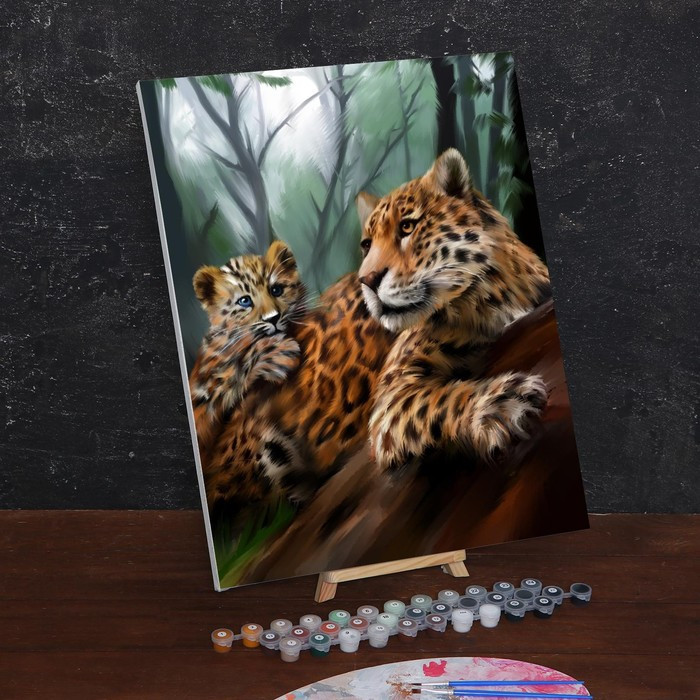 Картина по номерам на холсте с подрамником «Леопарды. Мама и малыш» 40х50 см - фото 2 - id-p207463359