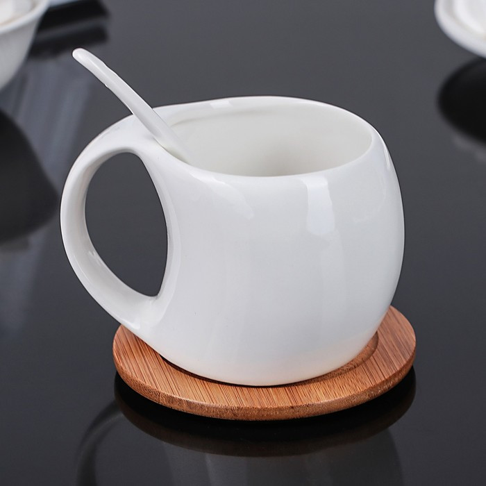 Набор чайный керамический на деревянной подставке «Эстет», 6 предметов: 2 чашки 200 мл, 2 подставки 9,5 см, 2 - фото 8 - id-p207465493