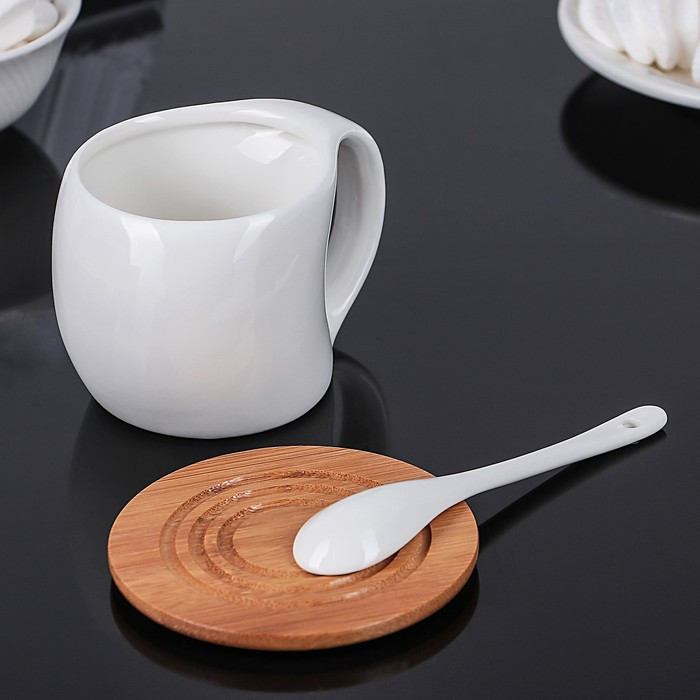 Набор чайный керамический на деревянной подставке «Эстет», 6 предметов: 2 чашки 200 мл, 2 подставки 9,5 см, 2 - фото 9 - id-p207465493