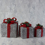Светодиодная фигура «Подарки с красной лентой» 15, 20, 25 см, текстиль, металл, 220 В, свечение белое, фото 2