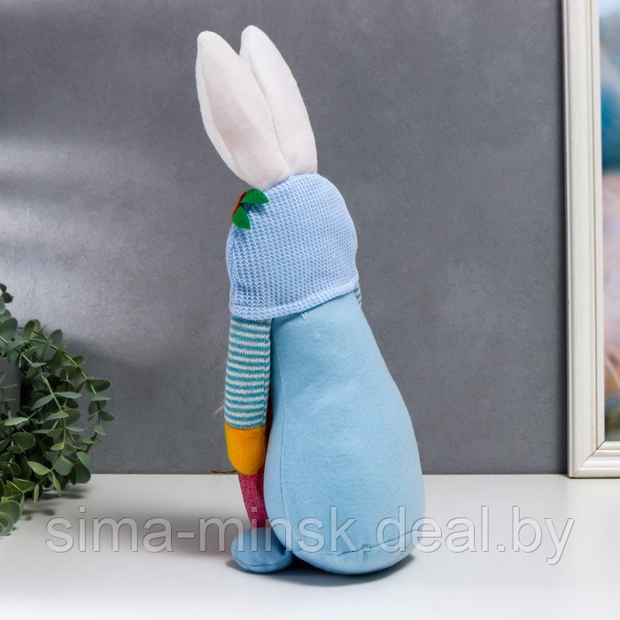 Кукла интерьерная "Гном в шапке с зайчьими ушами, с мешком" голубой 40х14 см - фото 4 - id-p207453589