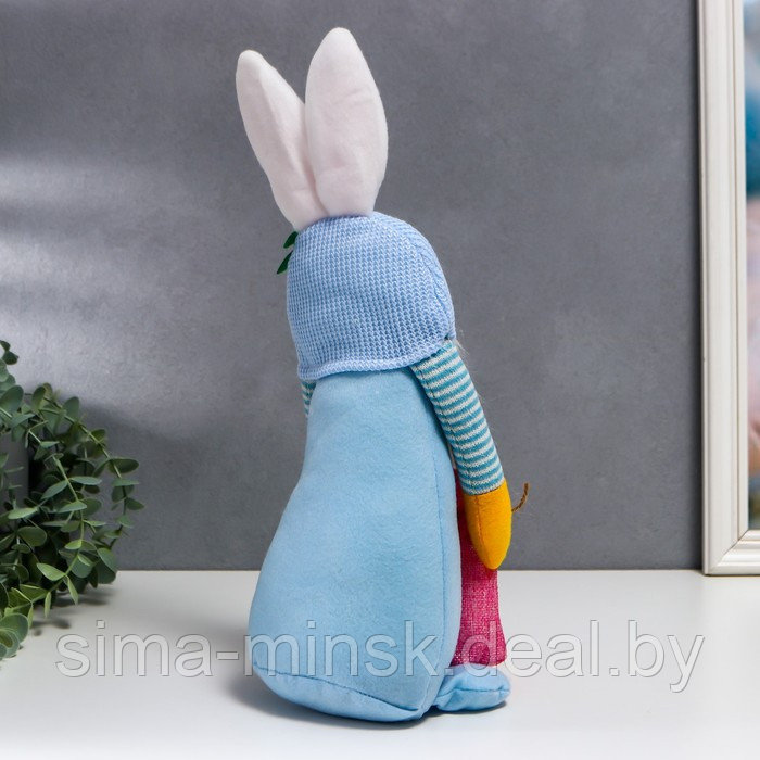 Кукла интерьерная "Гном в шапке с зайчьими ушами, с мешком" голубой 40х14 см - фото 5 - id-p207453589