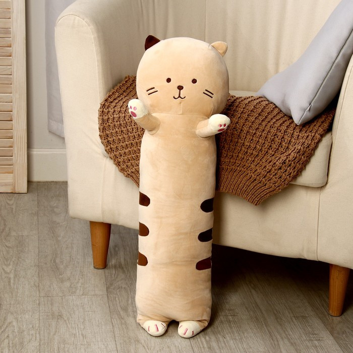 Мягкая игрушка-подушка «Котик-полосатик», 65 см, цвет бежевый - фото 1 - id-p207456027