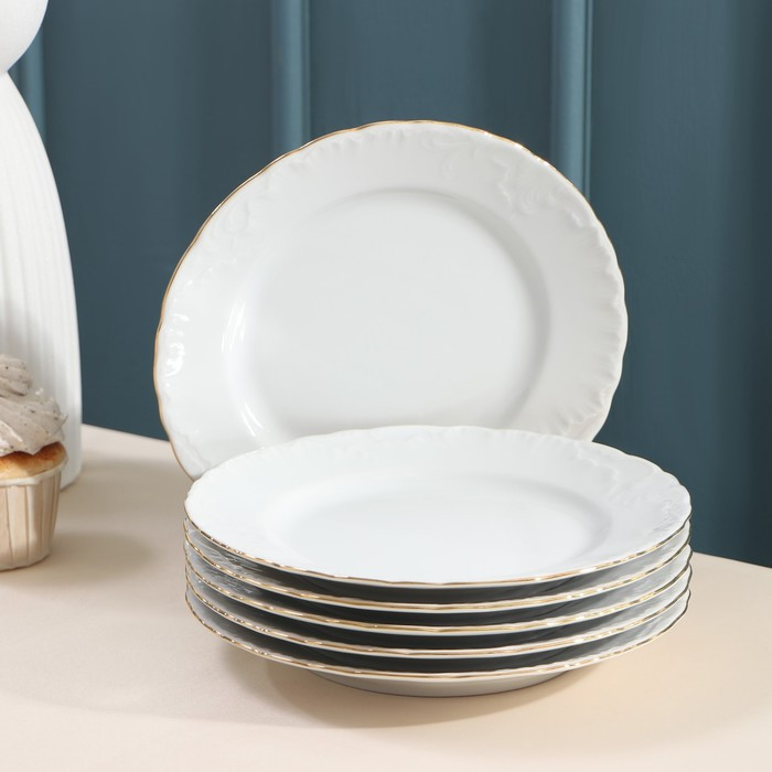 Набор тарелок Rococo, 6 шт: d=19 см, цвет белый, фарфор - фото 1 - id-p207466090