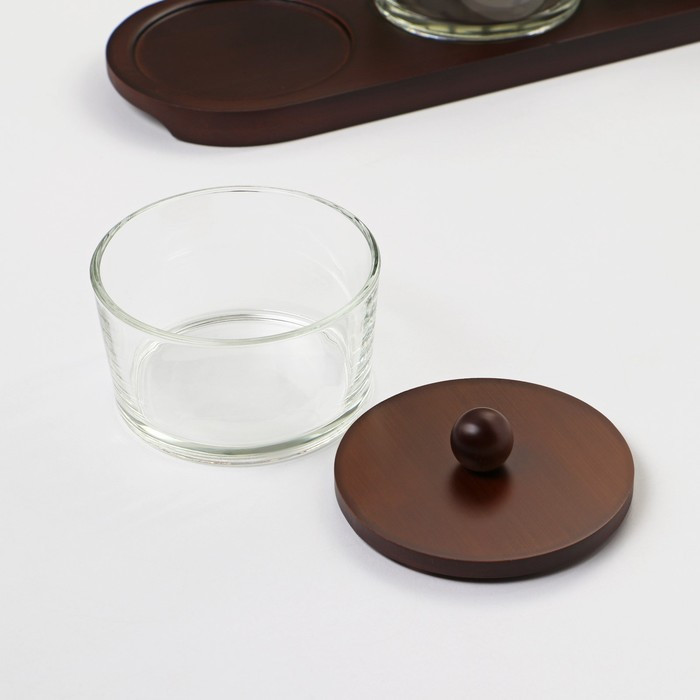 Набор стеклянных конфетниц «Натурэль», на деревянной подставке, 200 мл, 30,5×10,5 см, 3 шт - фото 4 - id-p207466114