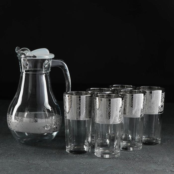 Набор питьевой Jungle, 7 предметов: графин 1 л, стаканы 230 мл, 6 шт, с гравировкой и напылением, цвет - фото 1 - id-p207466274