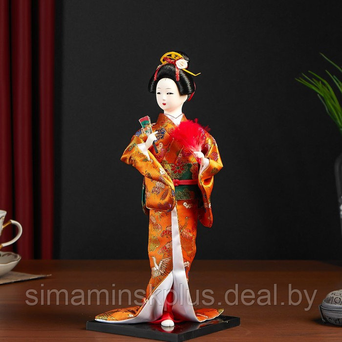 Кукла коллекционная "Гейша в оранжевом кимоно с веером" 22,5 см - фото 6 - id-p207467661