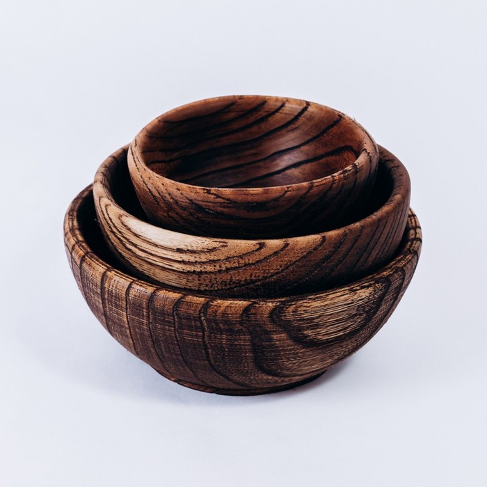 Набор деревянных тарелок из натурального вяза Magistro, 3 шт: 15×6,3, 12,5×6,1, 10,5×5,9 см, цвет коричневый - фото 2 - id-p207465684