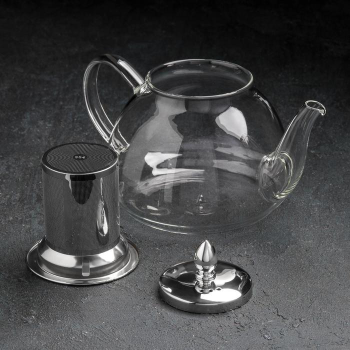 Чайник стеклянный заварочный с металлическим ситом «Жак», 1,3 л - фото 3 - id-p207465077