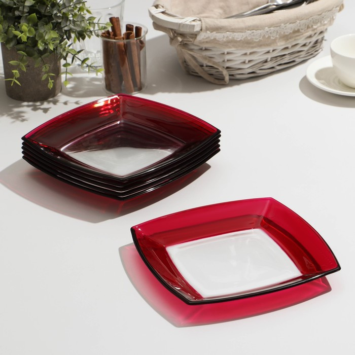 Набор тарелок Tokio, 6 шт, d=19,5 см, стекло, цвет красный - фото 1 - id-p207466306