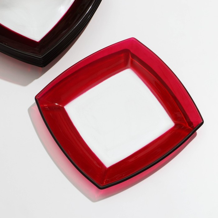 Набор тарелок Tokio, 6 шт, d=19,5 см, стекло, цвет красный - фото 3 - id-p207466306