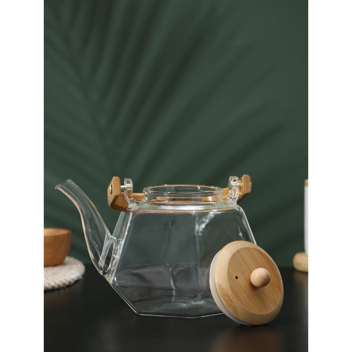 Чайник стеклянный заварочный с бамбуковой крышкой и металлическим фильтром BellaTenero «Октогон», 1,2 л - фото 2 - id-p207465089